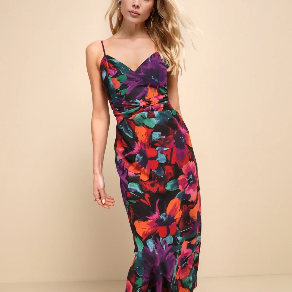 Beautiful Entrance Multi Floral Twist-Front Midi Dress